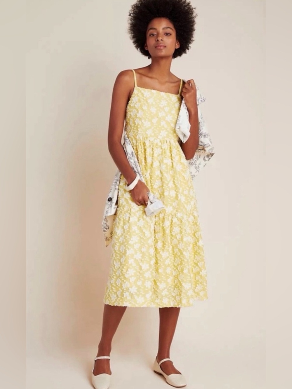 Maeve Rhonda Yellow Floral Textured Midi Dress US Sz 2